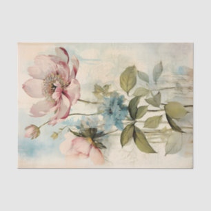 Large Slightly Abstract Pale Pink Peony with Blue Tissue Paper