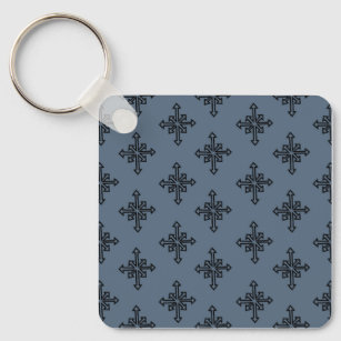 Large // Snowflake pattern black on grey Metal Orn Keychain