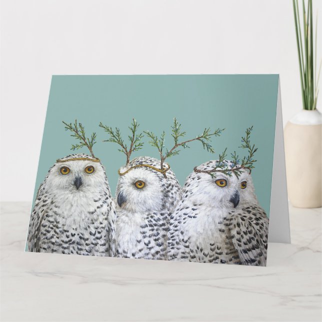 Large snowy owls greeting card (Front)