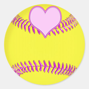 Large Softball Stickers with Pink Heart, Threads