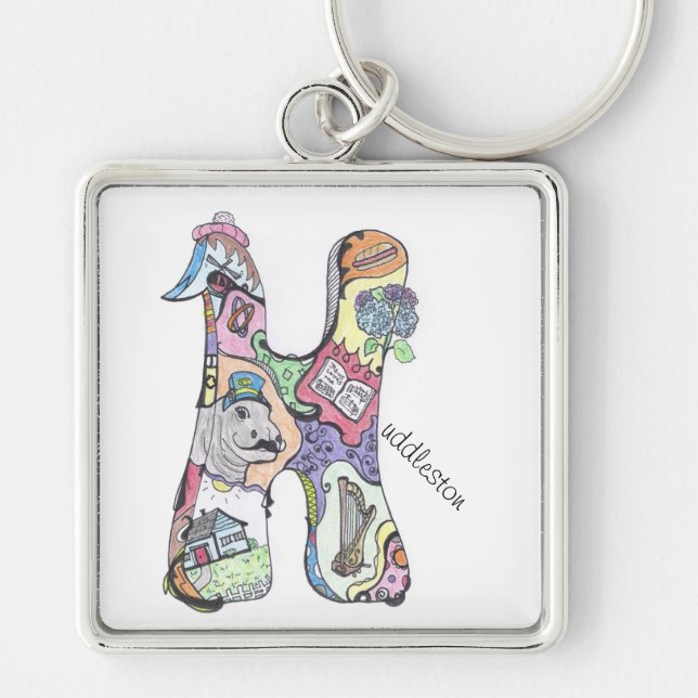 large square key chain:  "H"uddleston Keychain (Front)