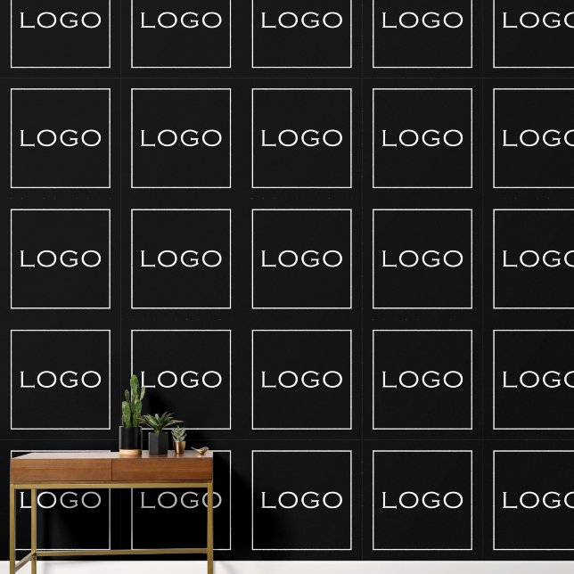 Large Square Logo Photo on Black Simple Pattern Wallpaper (Hallway)