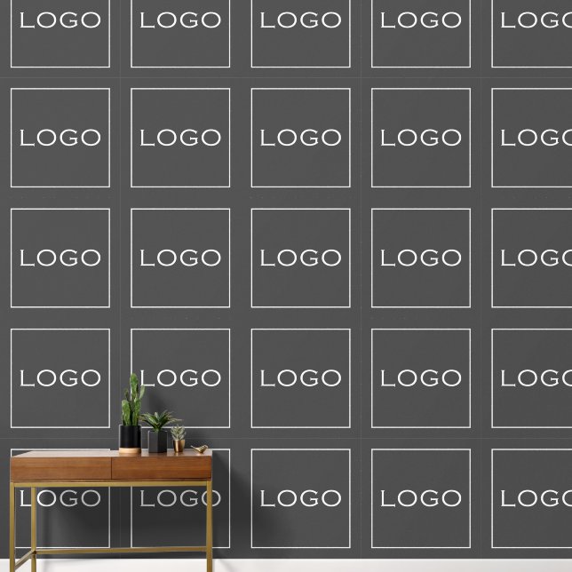Large Square Logo Photo on Dark Grey Business Wallpaper (Hallway)