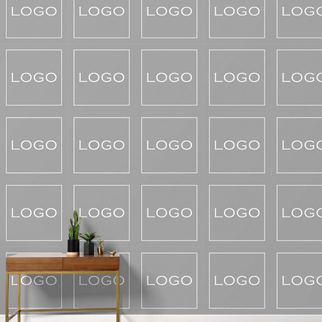 Large Square Logo Photo on Grey Simple Pattern Wallpaper (Hallway)