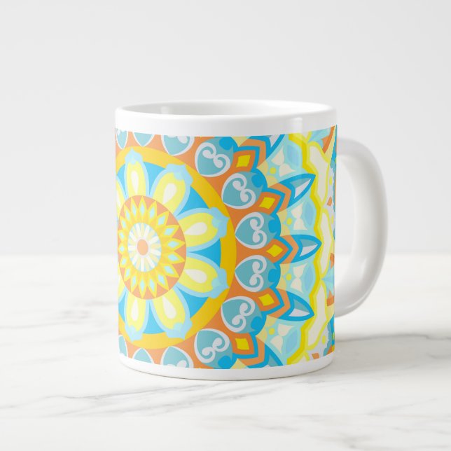 Large Summer Mandala Bright Boho Oversized Coffee Mug (Front Right)