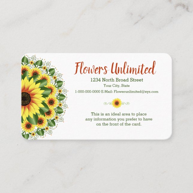 Large Sunflower Motif Design Ideal For Business Card (Front)