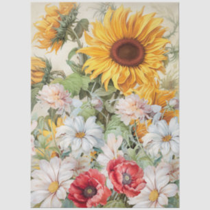Large Sunflower & Poppies Bouquet Decoupage Tissue Paper