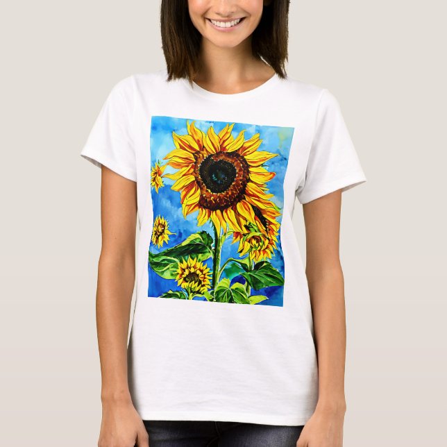 Large Sunflowers Watercolor nature painting   T-Sh T-Shirt (Front)
