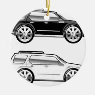 Large SUV stylized with large chrome Rims Vector Ceramic Ornament