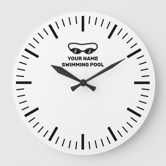 Large swimming pool wall clock with custom name (Front)