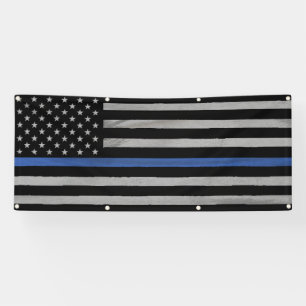 Large Tatter Distressed Thin Blue Line Flag Banner