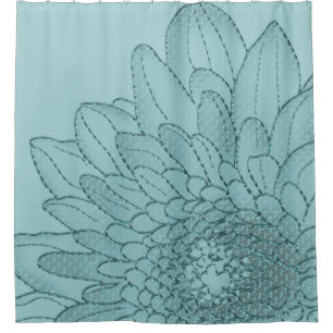 Large Teal Graphic Sunflower   Shower Curtain