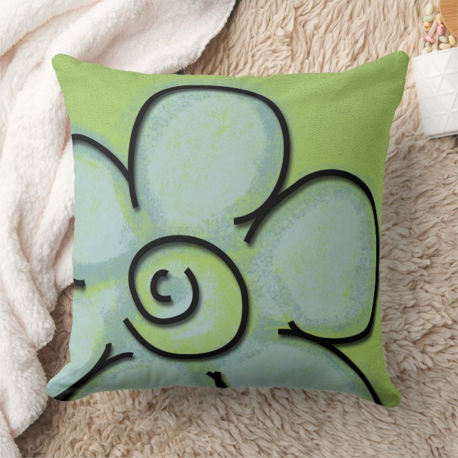 Large Teal & Green Flower Throw Pillow (Blanket)