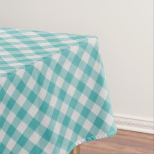 Large Teal /White Gingham Checks Pattern Geometric Tablecloth