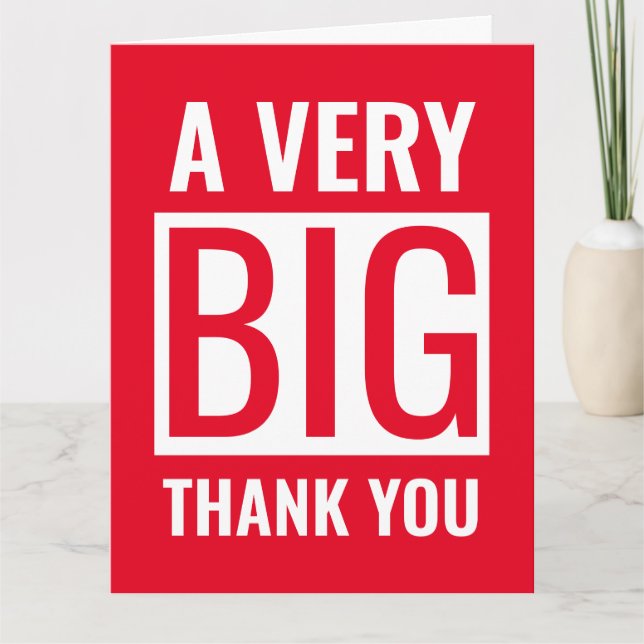 Large Text A Very Big Thank You Red And White Card (Front)