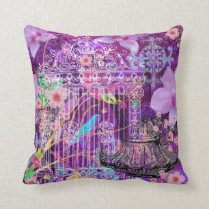 Large Throw Pillow, Violet, vintage bird cage Pillow