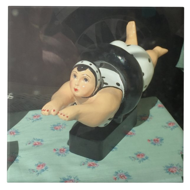 large tile unique photo, ceramic swimmer! (Front)