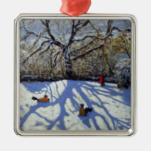Large tree and tobogganers Youlgreave Metal Ornament