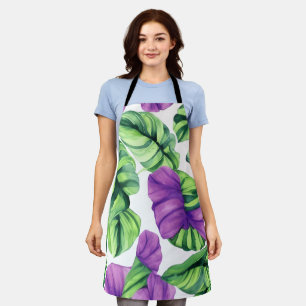 Large Tropical Purple Plant Pattern Apron