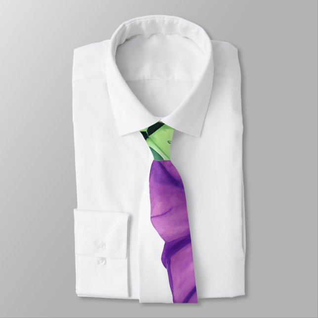 Large Tropical Purple Plant Pattern Tie (Tied)