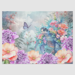 Large Tropical Sea Turtle & Watercolor Florals Tissue Paper