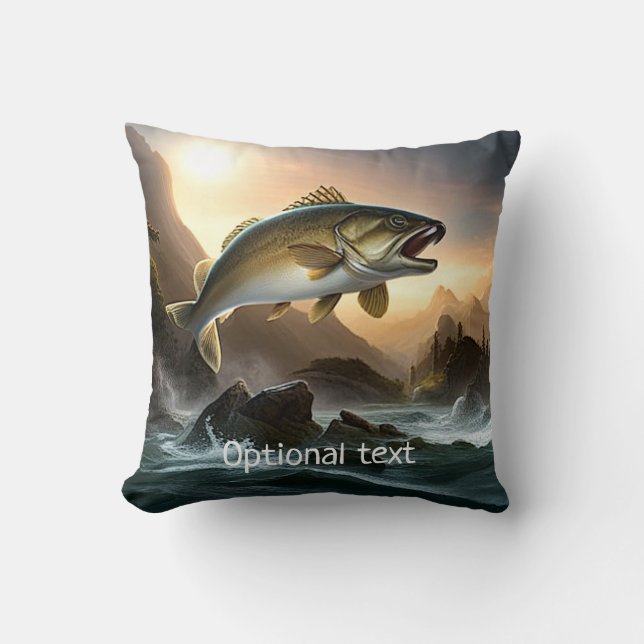 Large Trout in Rapids Throw Pillow (Front)