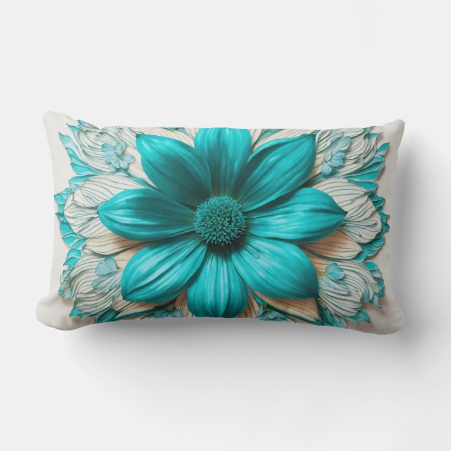 Large Turquoise Flower Beauty" Lumbar Pillow (Front)