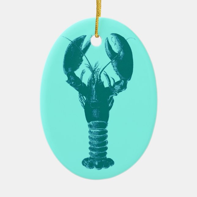 Large Turquoise Lobster on Light Aqua  Ceramic Ornament (Front)