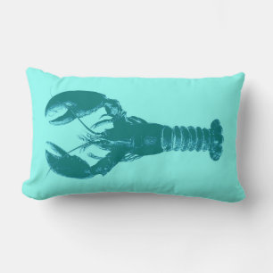 Large Turquoise Lobster on Light Aqua Lumbar Pillow