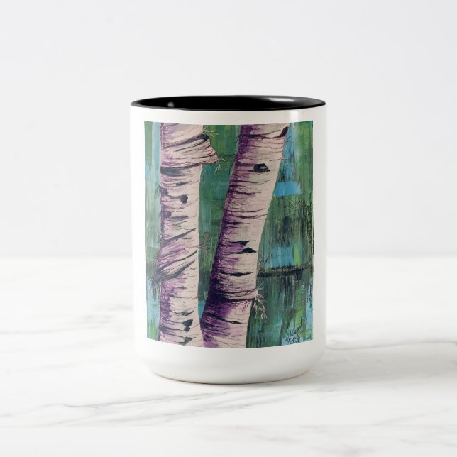 Large two tone Mug of Abstract Birch Trees (Center)