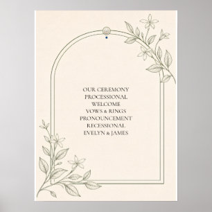 Large Type Botanical Ceremony Program Wedding Sign