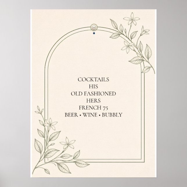 Large Type Olive Botanical Wedding Bar Menu Sign (Front)