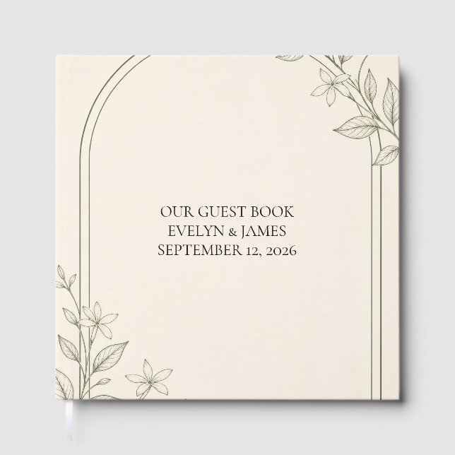 Large Type Olive Botanical Wedding Guest Book (Front)