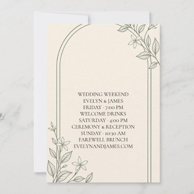 Large Type Olive Botanical Weekend Itinerary Card (Front)