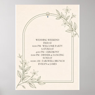 Large Type Olive Wedding Weekend Schedule Sign