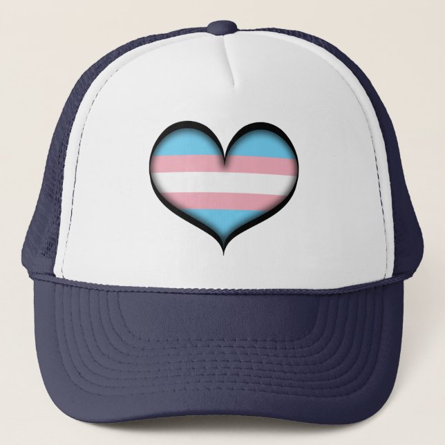 Large Vector Heart in Transgender Pride Flag Colou Trucker Hat (Front)