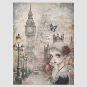 Large Victorian Gothic Girl & Floral London Street Tissue Paper
