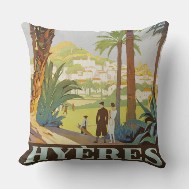 Large Vintage 1925 French Riviera - Hyeres pillow (Front)