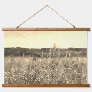 Large Vintage Botanical Gold Field Floral Greenery Hanging Tapestry