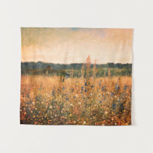 Large Vintage Botanical Wall Art Gold Field Floral Tapestry