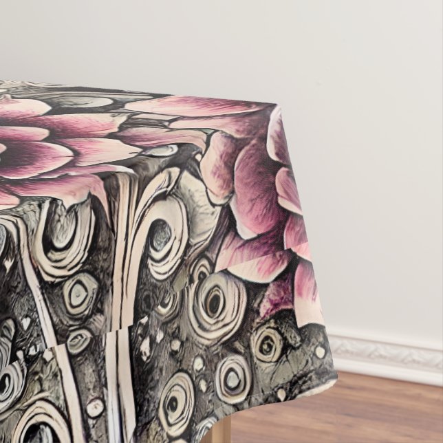 Large Vintage Gothic Pink Flower Pattern Tablecloth (In Situ)