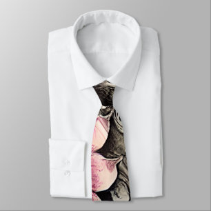 Large Vintage Gothic Pink Flower Pattern Tie