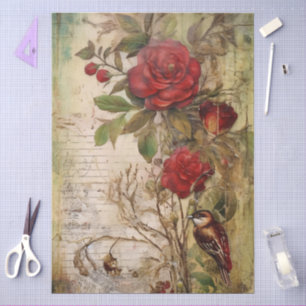 Large Vintage Inspired Elegant Red Roses  Tissue Paper