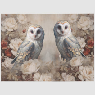Large Vintage Inspired Victorian Era Roses & Owl Tissue Paper