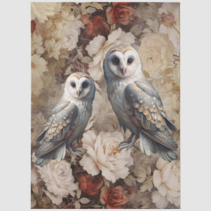 Large Vintage Inspired Victorian Era Roses & Owls Tissue Paper