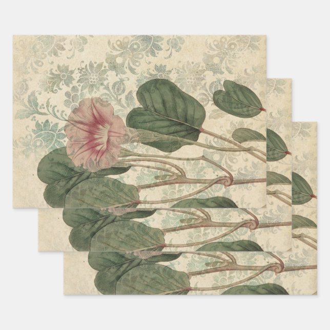 Large Vintage Pink Floral Wrapping Paper Sheet (Set)