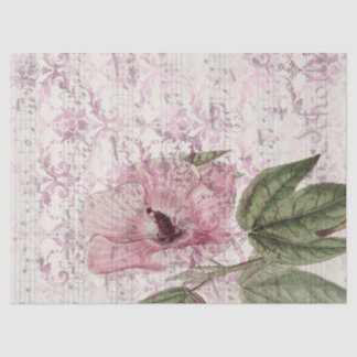 Large Vintage Pink Flower with Music Decoupage Tissue Paper