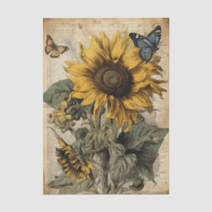 Large Vintage Sunflowers, Butterflies and Script Tissue Paper