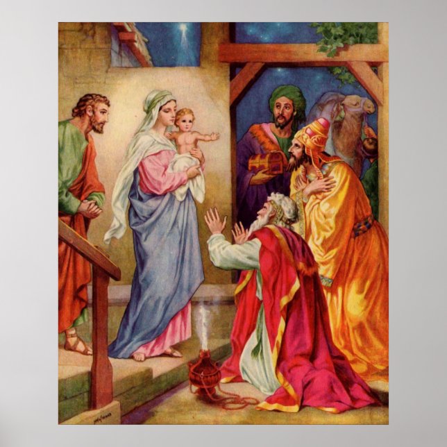 Large,Visit of Wisemen Christian Christmas Art Poster (Front)