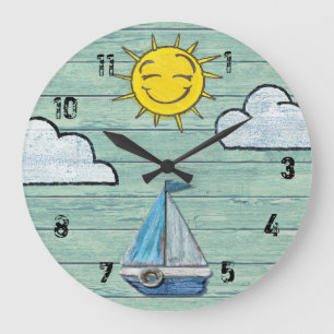 Large wall clock Driftwood Beach Jade + numbers.